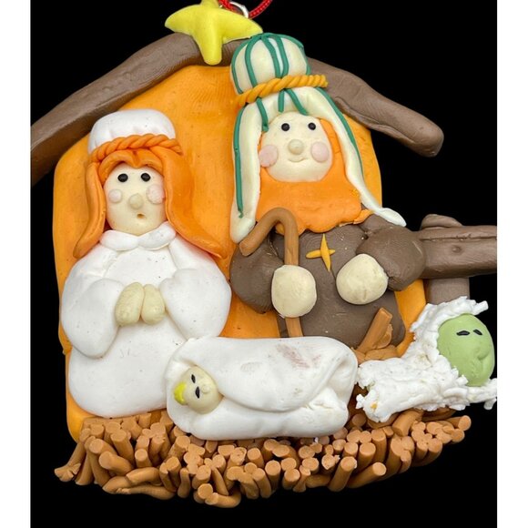 Vintage Handcrafted Clay Dough Nativity Scene Ornament - Picture 3 of 3